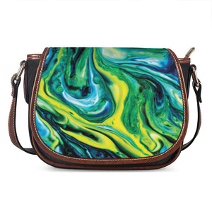 Blue And Green Acid Melt Print Saddle Bag