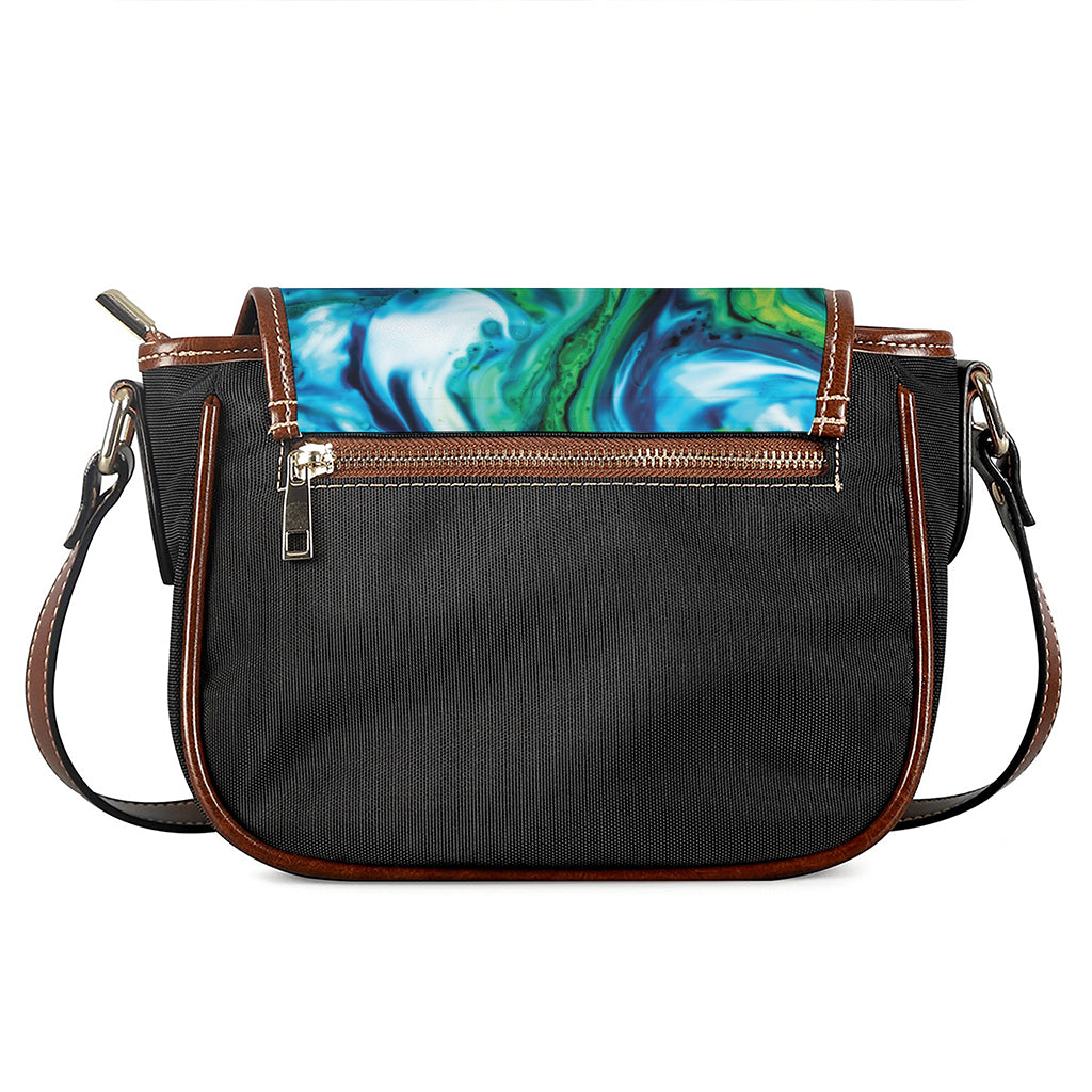 Blue And Green Acid Melt Print Saddle Bag