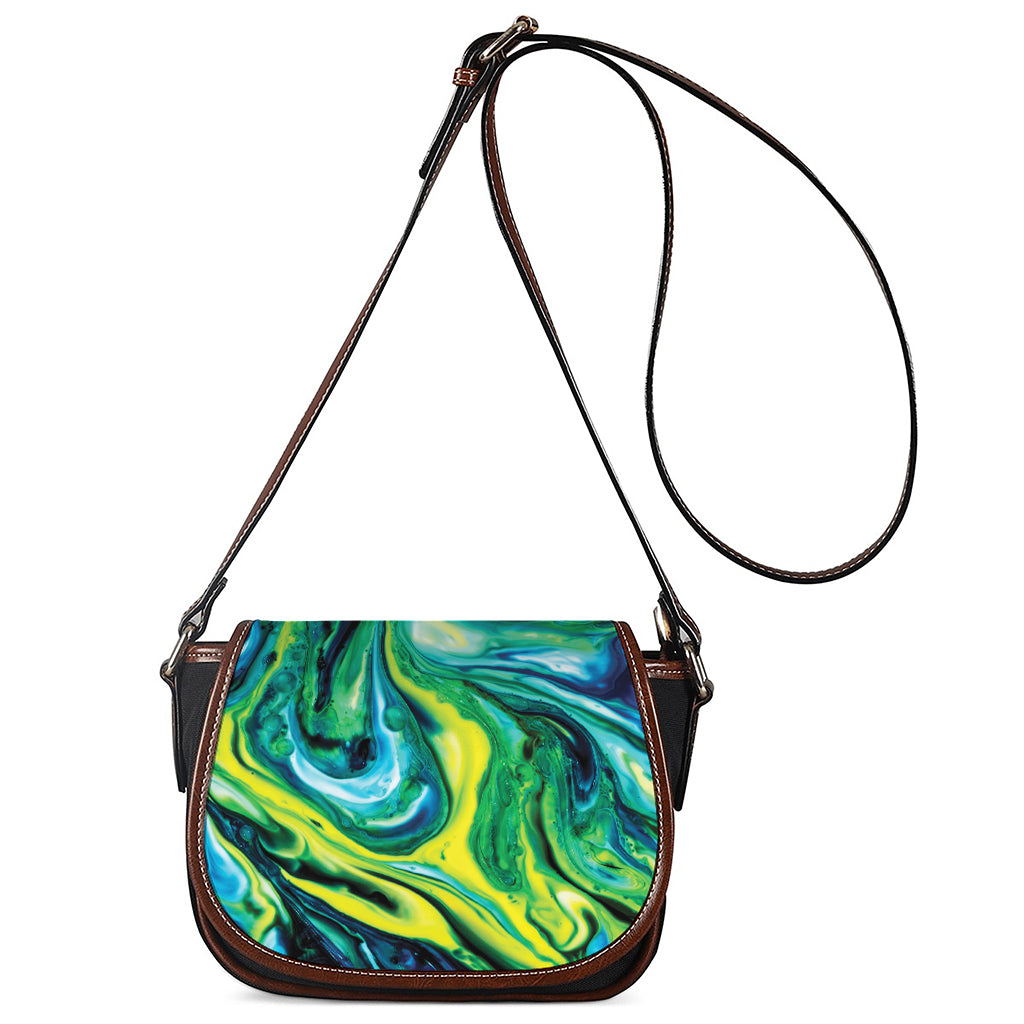 Blue And Green Acid Melt Print Saddle Bag