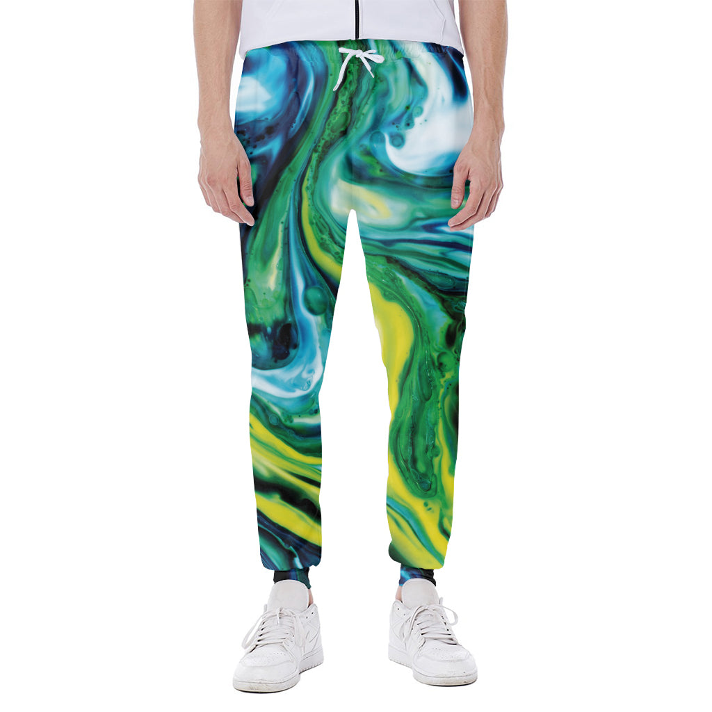 Blue And Green Acid Melt Print Scuba Joggers