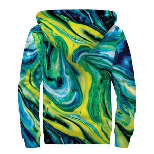 Blue And Green Acid Melt Print Sherpa Lined Zip Up Hoodie