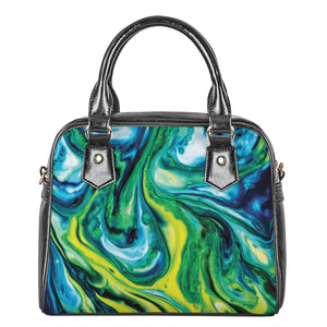 Blue And Green Acid Melt Print Shoulder Handbag