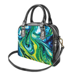 Blue And Green Acid Melt Print Shoulder Handbag