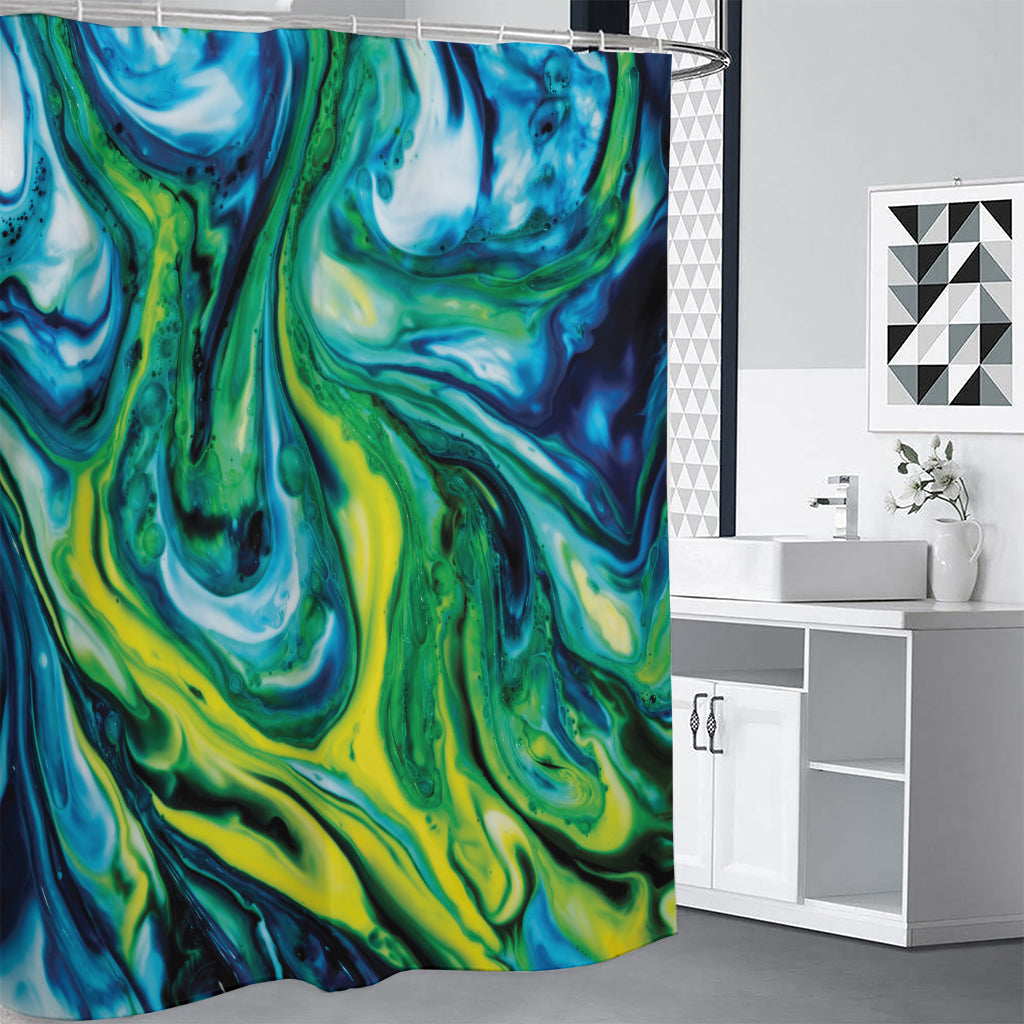 Blue And Green Acid Melt Print Shower Curtain