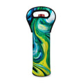 Blue And Green Acid Melt Print Single Neoprene Wine Tote