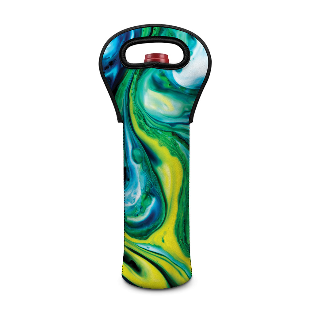 Blue And Green Acid Melt Print Single Neoprene Wine Tote