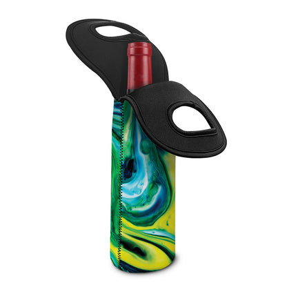 Blue And Green Acid Melt Print Single Neoprene Wine Tote