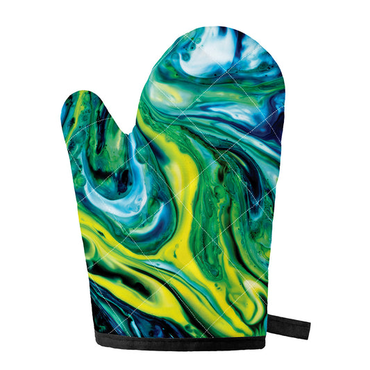 Blue And Green Acid Melt Print Single Oven Mitt