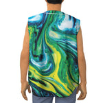 Blue And Green Acid Melt Print Sleeveless Baseball Jersey