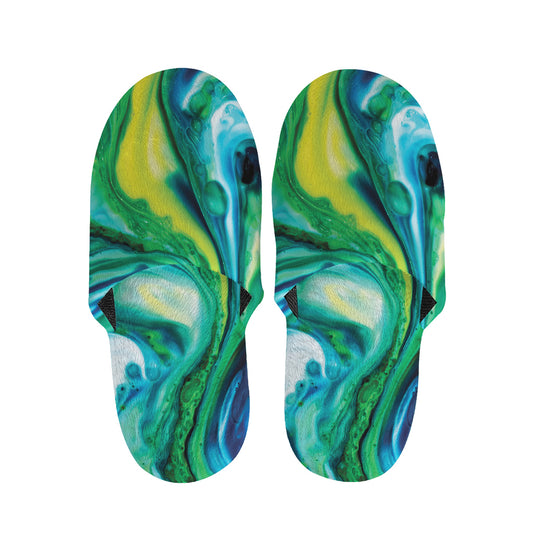 Blue And Green Acid Melt Print Slippers