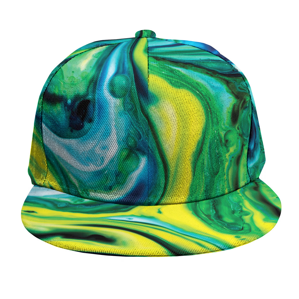 Blue And Green Acid Melt Print Snapback Cap