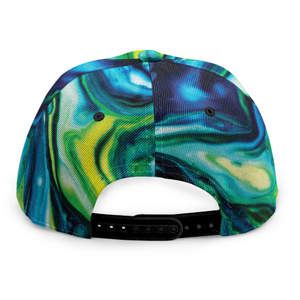 Blue And Green Acid Melt Print Snapback Cap