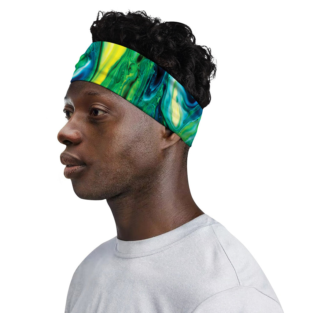 Blue And Green Acid Melt Print Sports Headband