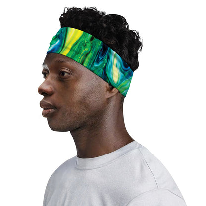 Blue And Green Acid Melt Print Sports Headband