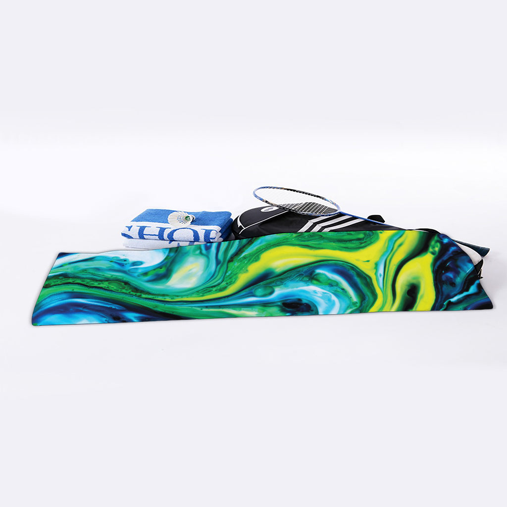 Blue And Green Acid Melt Print Sports Towel