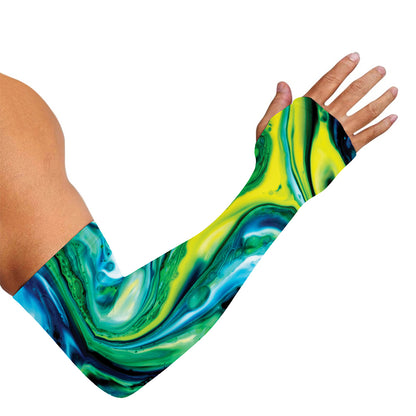 Blue And Green Acid Melt Print Sun Protection Arm Sleeves