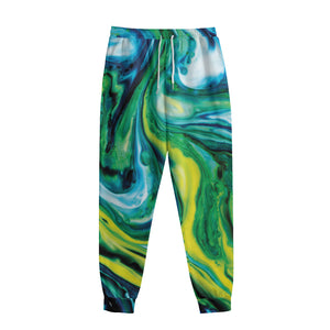 Blue And Green Acid Melt Print Sweatpants