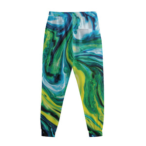 Blue And Green Acid Melt Print Sweatpants