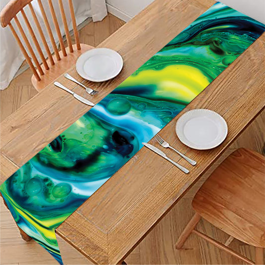 Blue And Green Acid Melt Print Table Runner