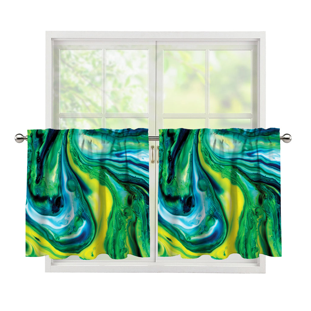 Blue And Green Acid Melt Print Tier Curtains