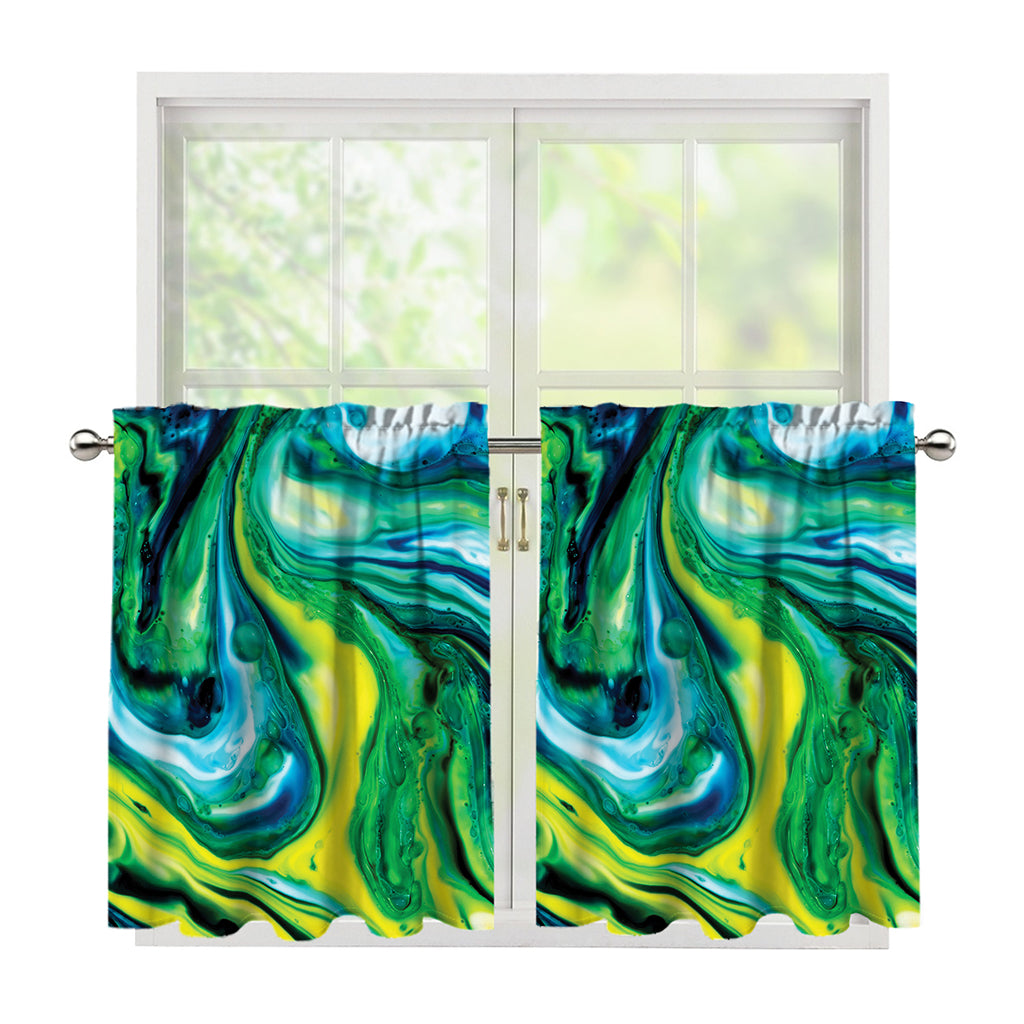 Blue And Green Acid Melt Print Tier Curtains