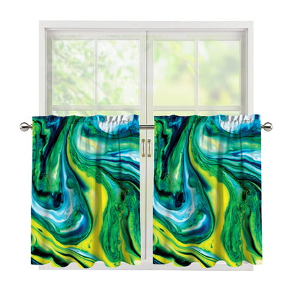 Blue And Green Acid Melt Print Tier Curtains