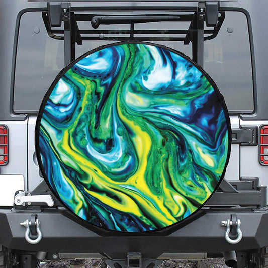 Blue And Green Acid Melt Print Tire Cover