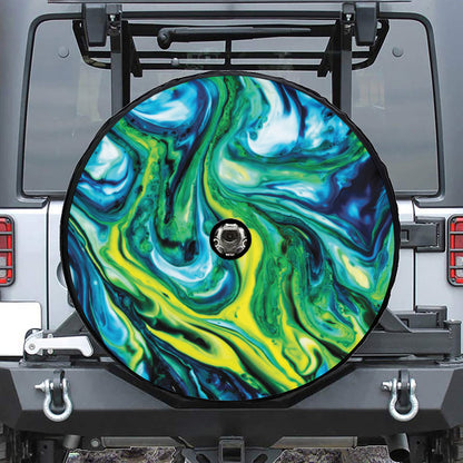 Blue And Green Acid Melt Print Tire Cover With Camera Hole