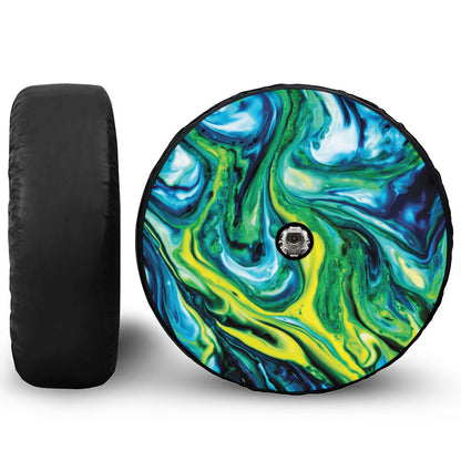 Blue And Green Acid Melt Print Tire Cover With Camera Hole