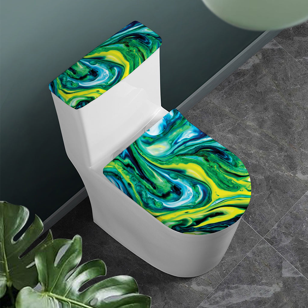 Blue And Green Acid Melt Print Toilet Lid And Tank Cover Set