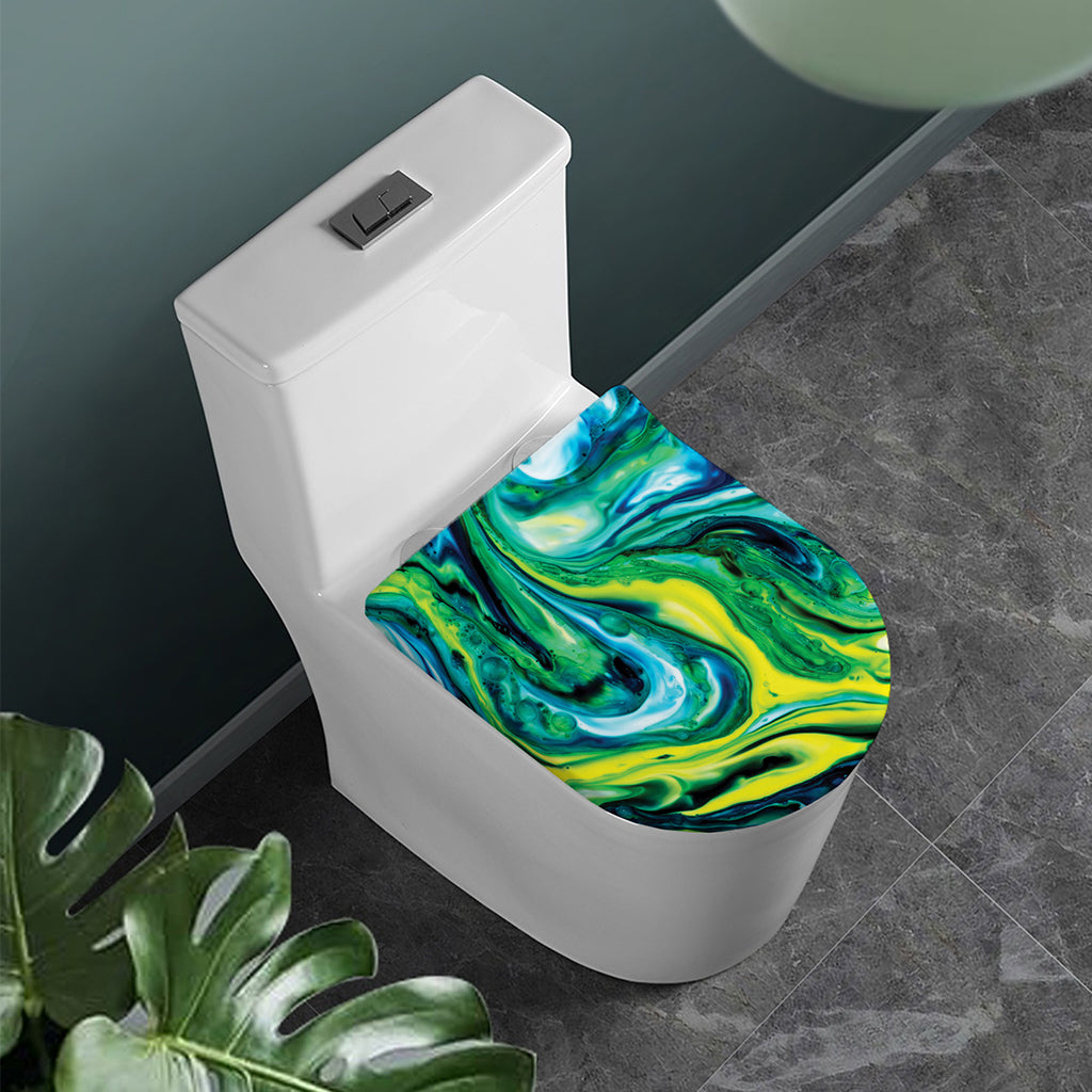 Blue And Green Acid Melt Print Toilet Lid Cover