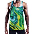 Blue And Green Acid Melt Print Men's Workout Tank Top