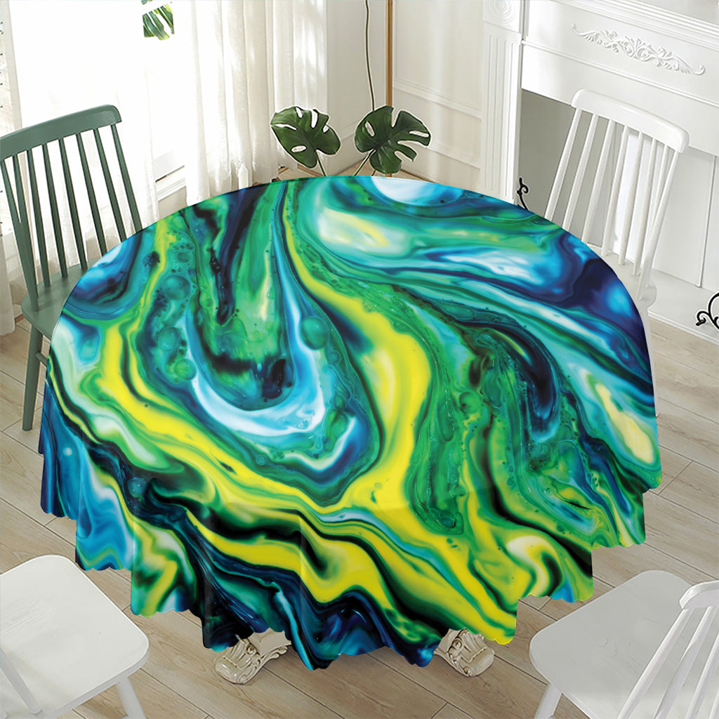 Blue And Green Acid Melt Print Waterproof Round Tablecloth