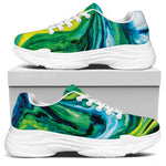 Blue And Green Acid Melt Print White Chunky Shoes