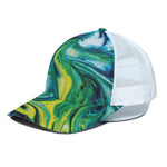 Blue And Green Acid Melt Print White Mesh Trucker Cap