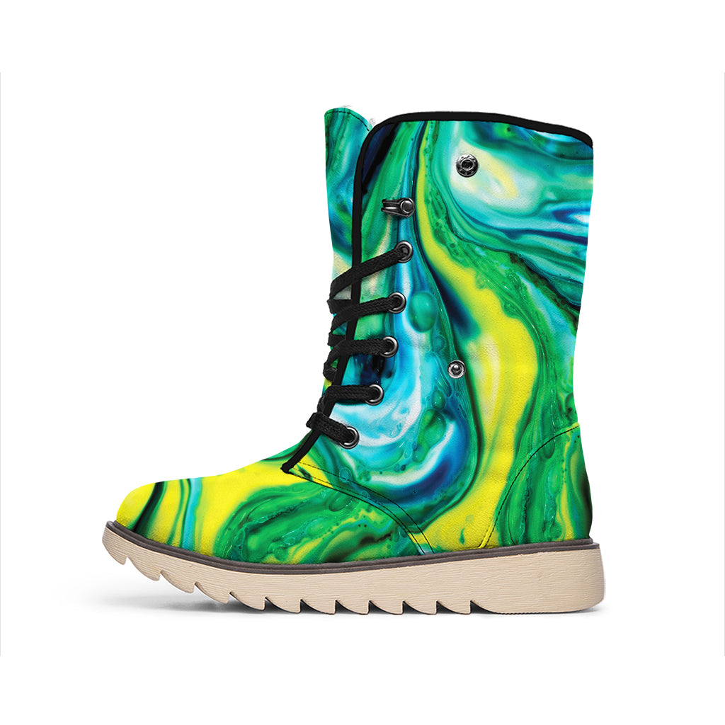 Blue And Green Acid Melt Print Winter Boots