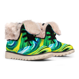 Blue And Green Acid Melt Print Winter Boots