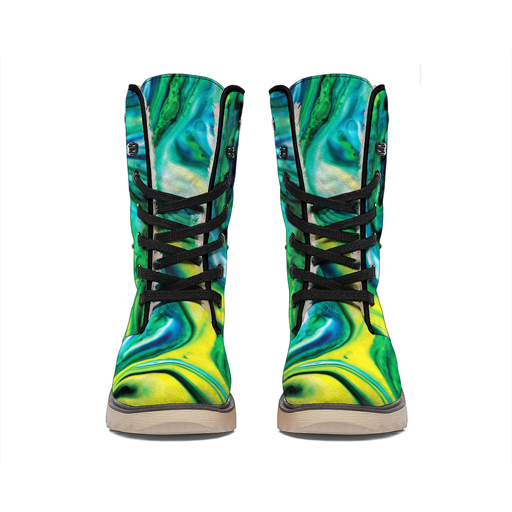 Blue And Green Acid Melt Print Winter Boots