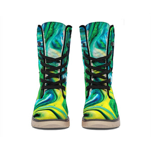 Blue And Green Acid Melt Print Winter Boots