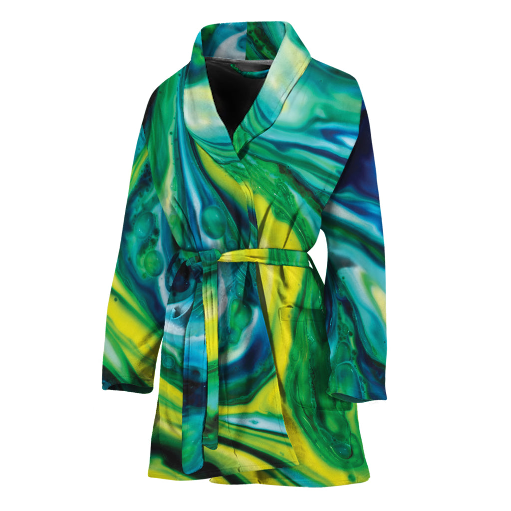 Blue And Green Acid Melt Print Women's Bathrobe