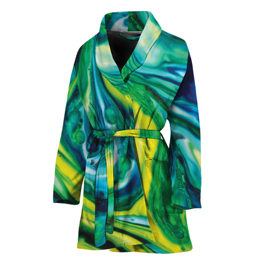 Blue And Green Acid Melt Print Women's Bathrobe