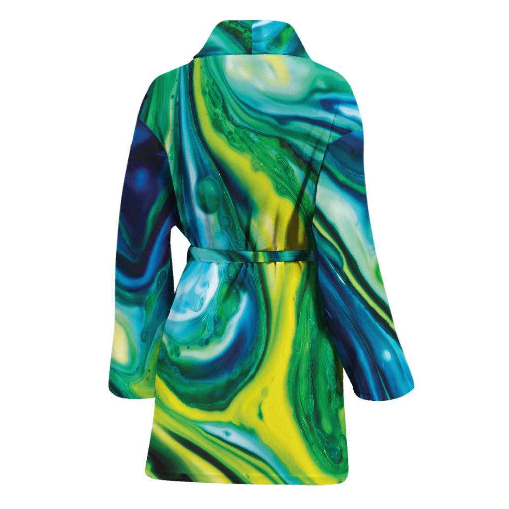 Blue And Green Acid Melt Print Women's Bathrobe