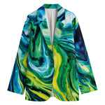 Blue And Green Acid Melt Print Women's Blazer