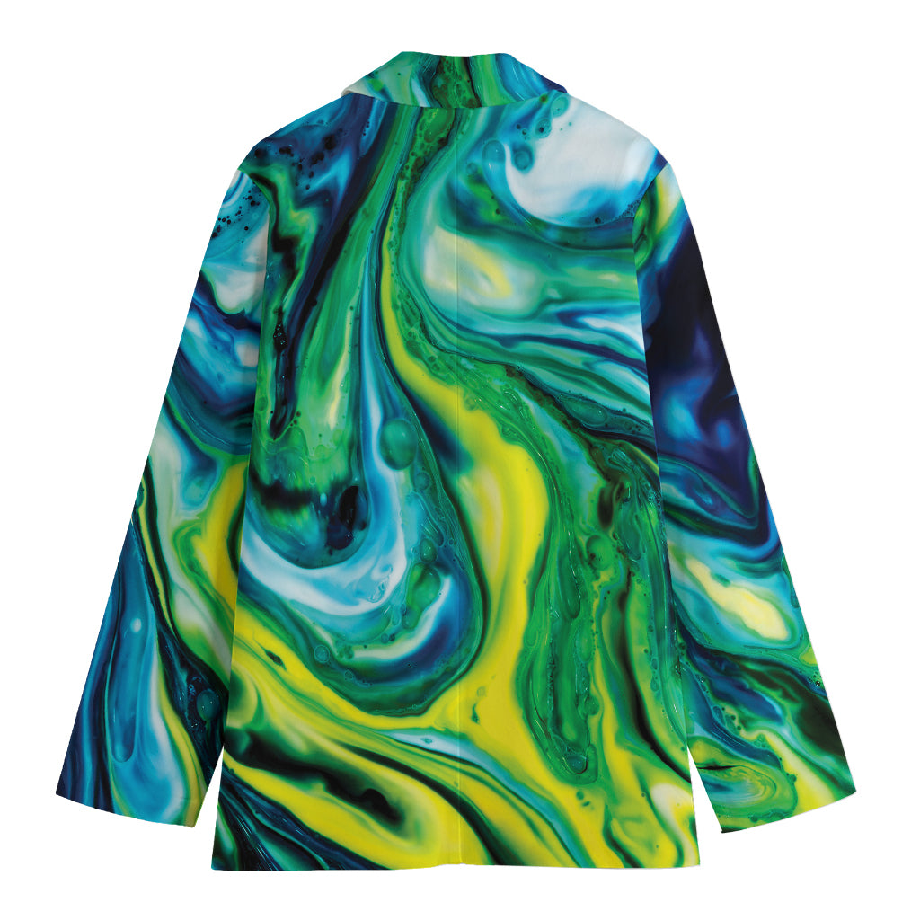 Blue And Green Acid Melt Print Women's Blazer