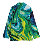 Blue And Green Acid Melt Print Women's Cotton Blazer