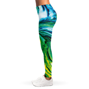 Blue And Green Acid Melt Print Women's Leggings