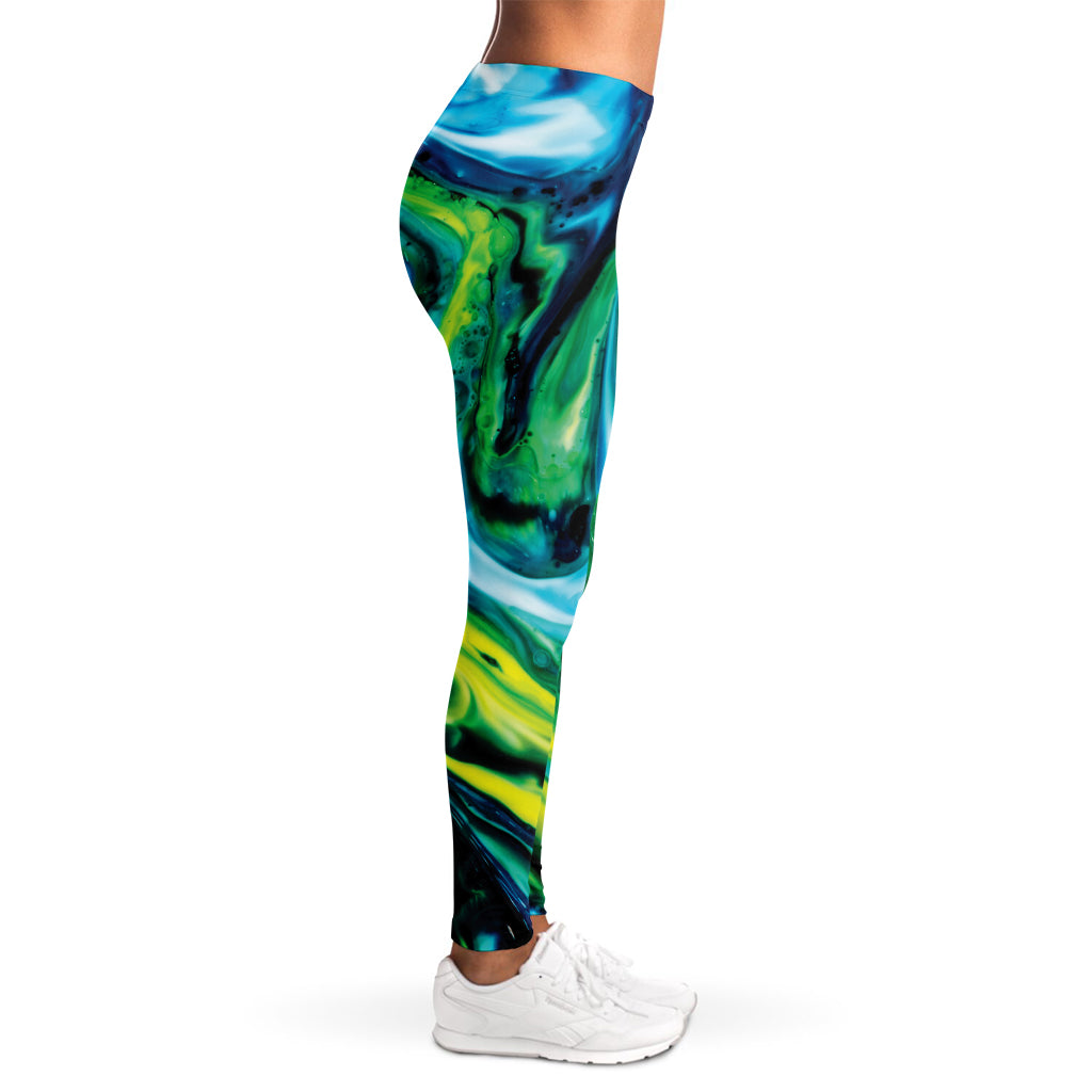 Blue And Green Acid Melt Print Women's Leggings