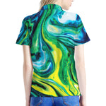 Blue And Green Acid Melt Print Women's Polo Shirt