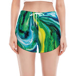 Blue And Green Acid Melt Print Women's Split Running Shorts