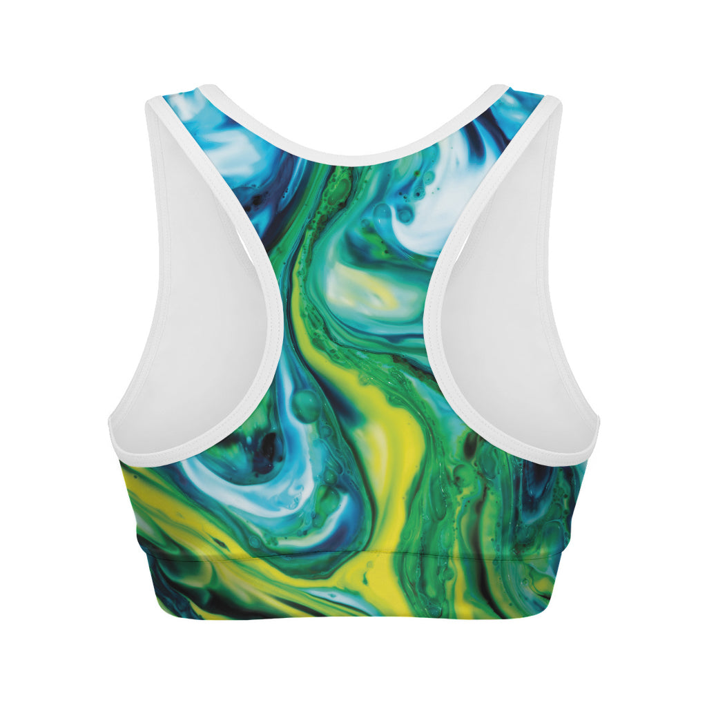 Blue And Green Acid Melt Print Women's Sports Bra